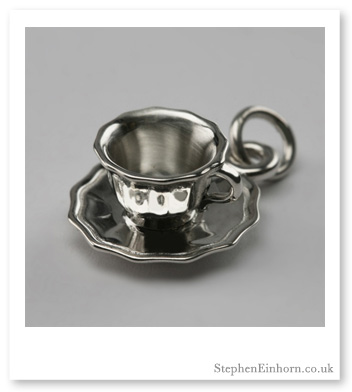 Testimonial Teacup and Saucer Charm - Stephen Einhorn Jewellery London