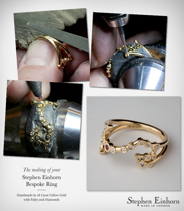 The Making Of Stephen Einhorn Bespok Ring Handmade in 18 Carat Yellow Gold with Ruby and Diamonds