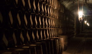 Craft Distilling- Image of a wall of barrels in a cellar