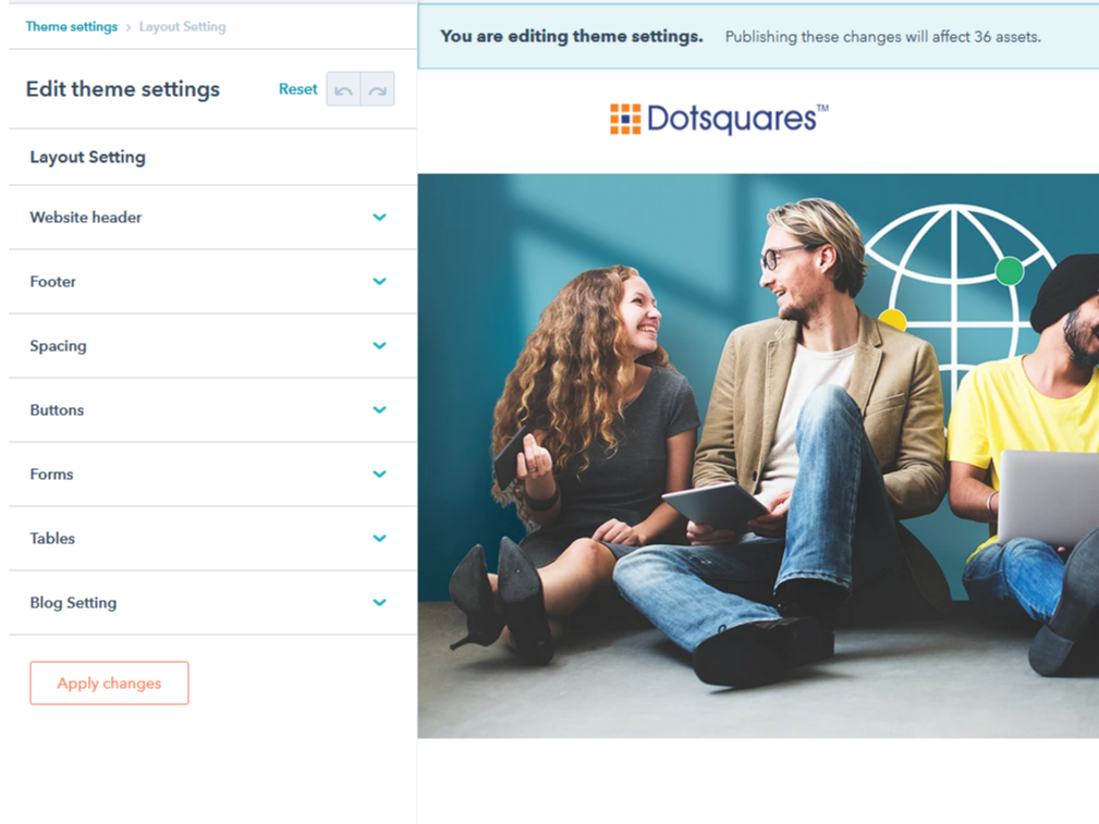 Make changes as color, style and typogrphy easily in HS theme settings